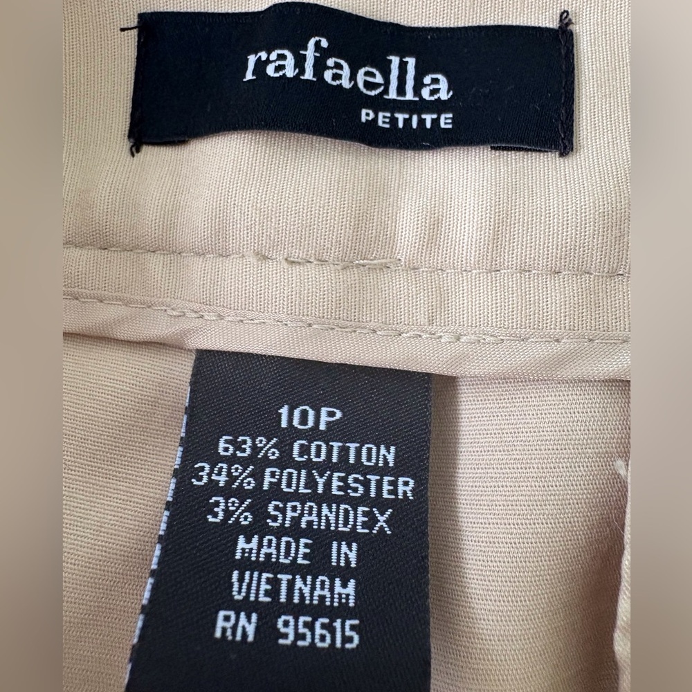 Rafaella Tan Petite Size 10 Pants Ankle Front Zip & Button Career Office Stretch - Picture 2 of 12